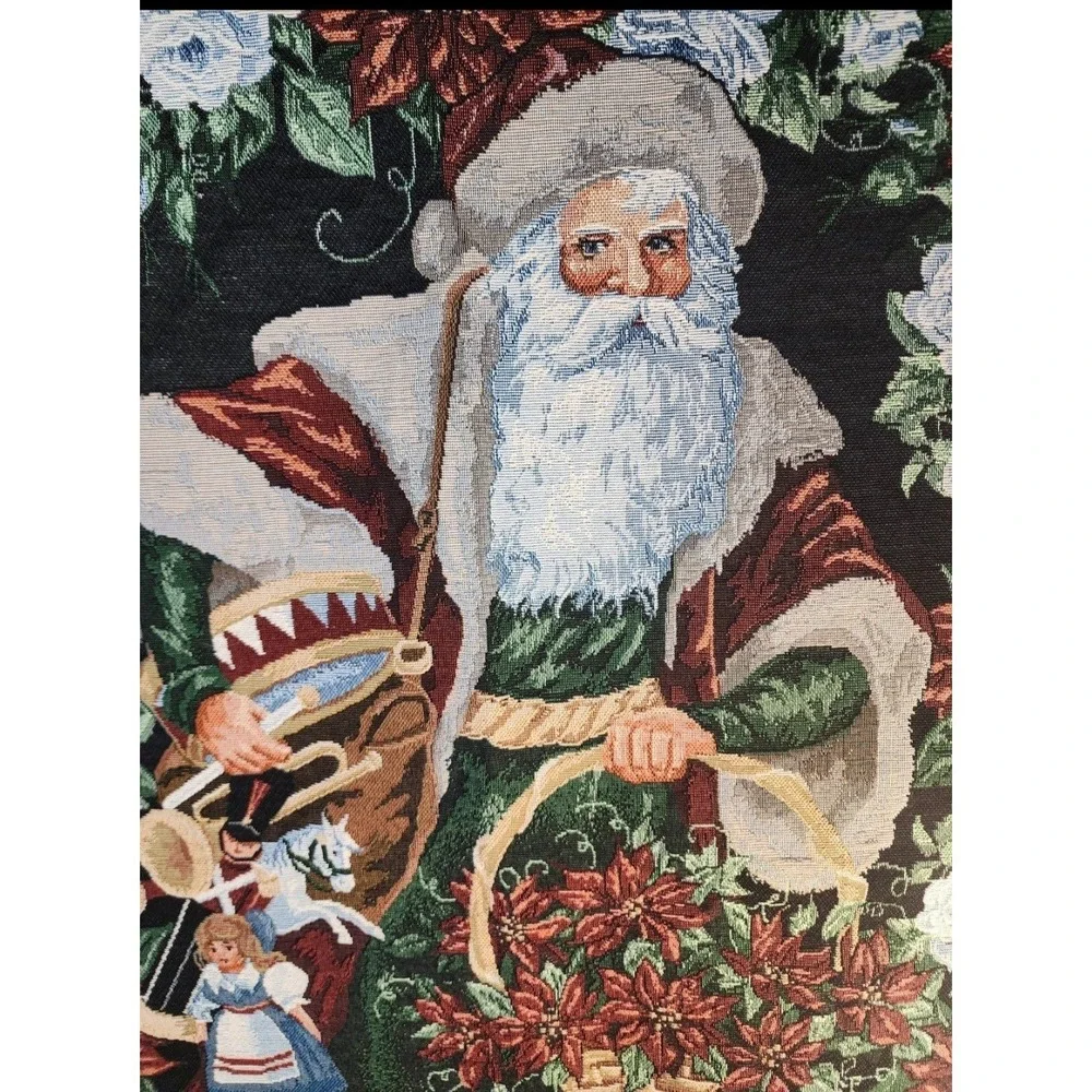 Vtg Glynda Turley Victorian Santa Claus Tapestry Wall Hang Christmas 36Lx26W UB
